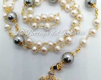 Catholic pearl Rosary necklace. Unbreakable Italian Rosary bead, confirmation Rosary bead.