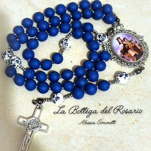 Blue Catholic Rosary, Our Lady of the scapular, Our Lady of Mountain Carmel, Polymer clay Rosary, handmade rosary, chinese porcelain rosary.