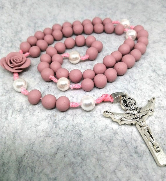 Pearl Rosary Favors in White, Pink or Blue for Baptism and First