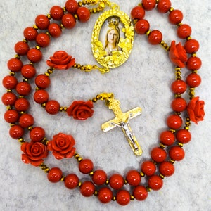 Our Lady of Fatima Rosary, Red Rosary gemstones, Virgen de Fatima Rosary, Portugal Fatima Rosary, Catholic gift, Catholic Rosary jewelry