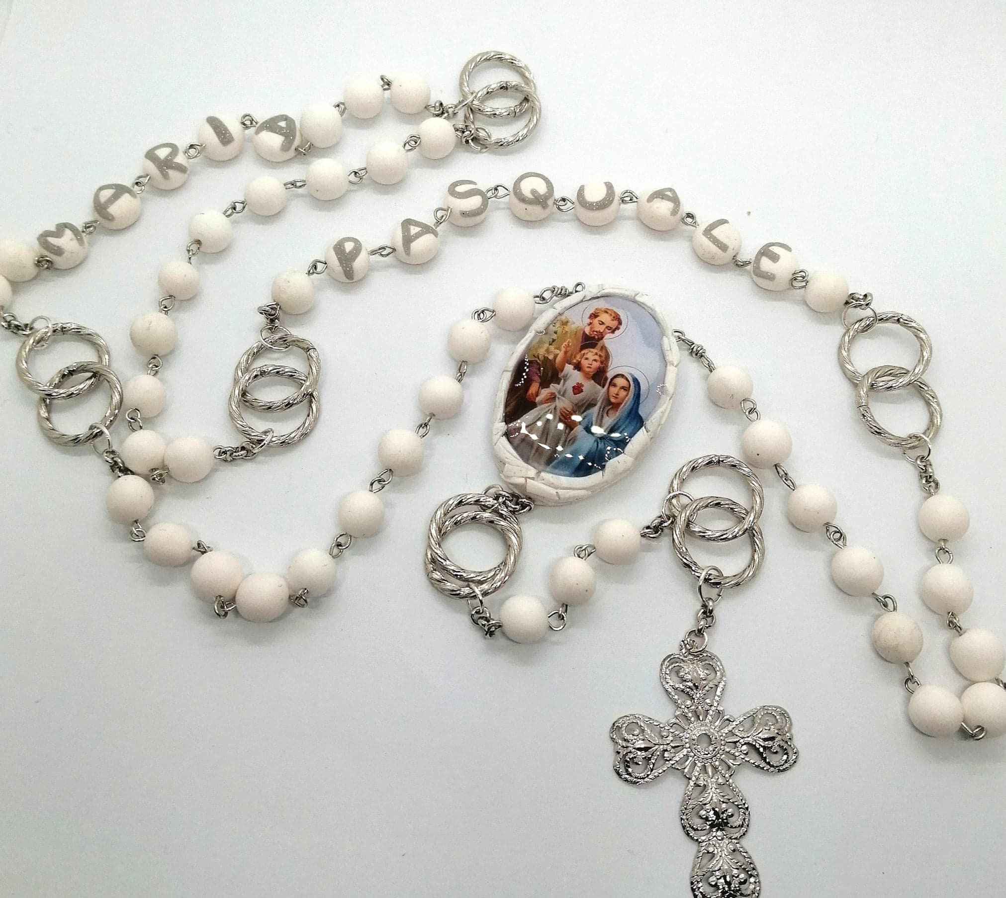 Personalized rosary beads with names gift for silver wedding Etsy