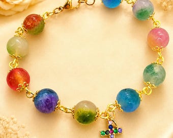 Rosary Bracelet with Gold Crucifix | Catholic Bracelet for Women | Handmade Religious Jewelry | Christian Gift for Her | Rosary jewelry