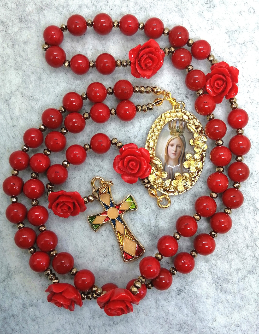 Our Lady of Fatima Rosary Red Rosary Gemstones Virgen De Etsy