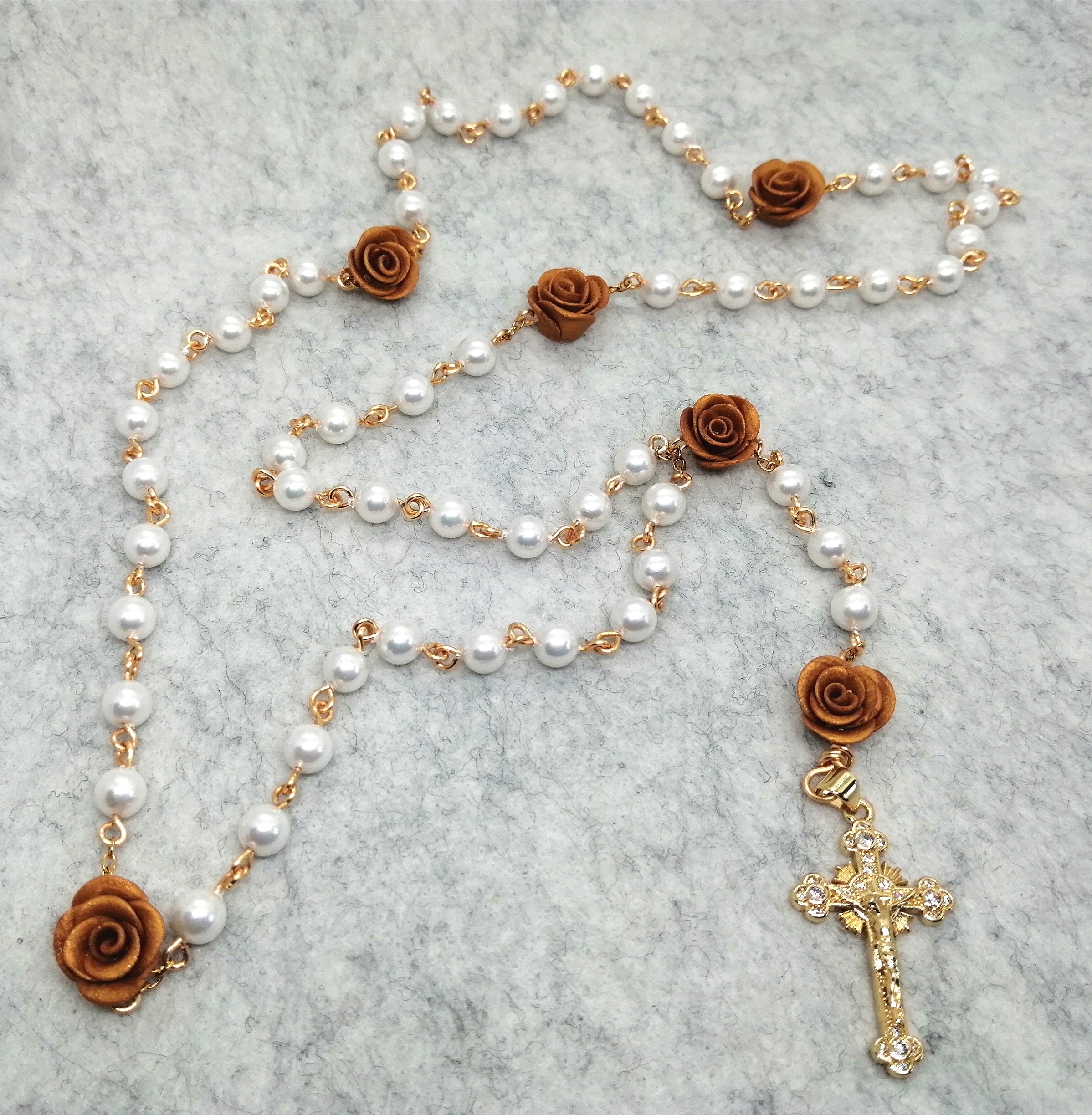 Catholic Mother-of-pearl Rosary White Pearls Rosary Gold and - Etsy