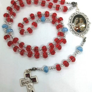 Our Lady Of Confidence, Virgin Mary Catholic Rosary, Red crystals Rosary bead, Religious Jewelry, religious gift, handmade prayer beads