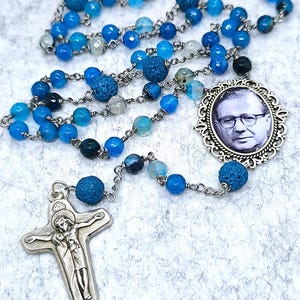 Saint Josemaría Escrivà de Balaguer Catholic Rosary necklace, Blue rosary beads, gemstone Rosary, handmade rosary, catholic religious gift.