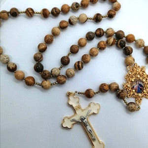 Mary undoer the knots large chaplet, jasper gemstones Rosary, italian handmade Rosary, Gold Rosary necklace for christian friends