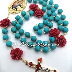 Mary undoer of knots Rosary, Turquoise gemstones rosary bead, Handmade Italian Rosary, Chaplet of our lady undoer of knots