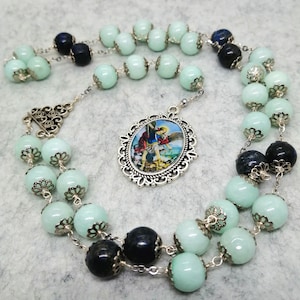 Saint Michael Chaplet Rosary, Angelic chaplet, prayer beads guardian angel, St Michael pendant, handmade gemstones rosary bead. Blue rosary