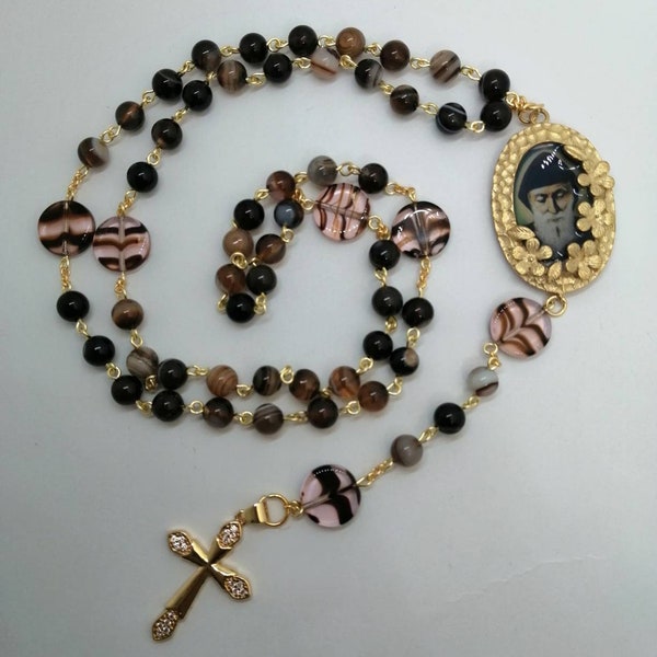 Saint Charbel Rosary, Glass beads chaplet of St. Charbel, handmade italian Rosaries.