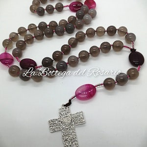 Grey and Pink agate gemstones Rosary, Large beads Rosary, handmade rosaries, Rosary for women