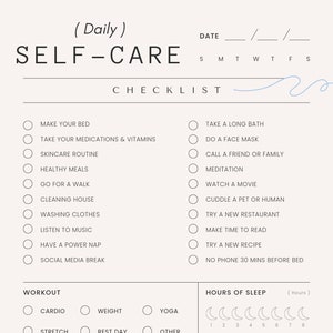 Daily Self care Planner Printable Downloadable Planner Checklist