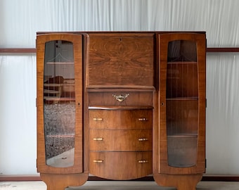 Vintage Midcentury Modern Secretary Desk with Double Display Cabinets by Scully Furniture