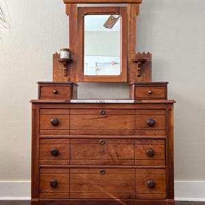 Antique Eastlake Victorian Style Walnut Dresser with Swivel Mirror