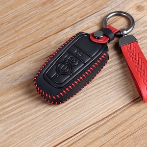 Étui porte-clés en cuir 4 boutons, étui pour clés de voiture, compatible série Ford Edge Ranger Mustang Bronco Fusion Explorer Escape F-150... ou clés identiques