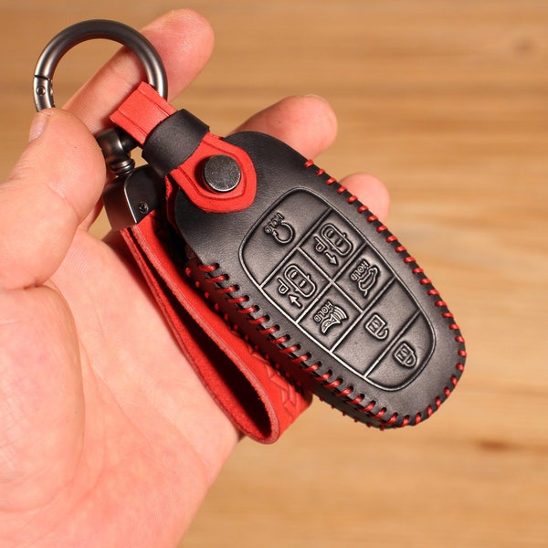 Leather Remote Key Case, Smart Key Fob Cover, Compatible Hyundai Palisade Santa Fe Sonata Tucson Nexo Staria 2020-2023 or Same keys