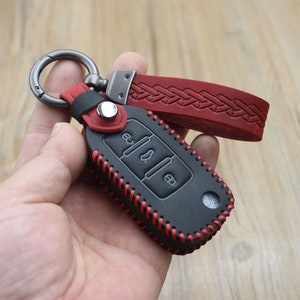 Leather Key Fob Cover, Remote Leather Key Case, Compatibler Volkswagen Polo Bora Golf Tiguan Jetta Passat GTI Skoda Octiva SEAT etc VW