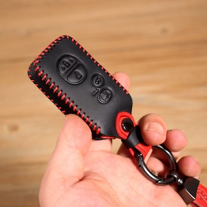Genuine Leather Car Key Fob Cover, Smart Remote Key Case, Key Holder, Compatible Toyota Highlander, Prius or Same Keys
