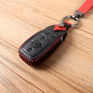 Leather Smart Remote Key Case, Leather Key Fob Cover, Car key Keychain, Compatible Mercedes-Benz C E S Class or Same keys, 3/4 Buttons