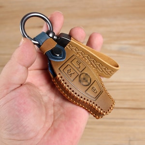 Leather Key Fob Cover, Smart Remote Key Case, Leather Key Cover Compatible Mercedes-Benz A B C E S G M V Class CLA CLS GLS..or Same Keys