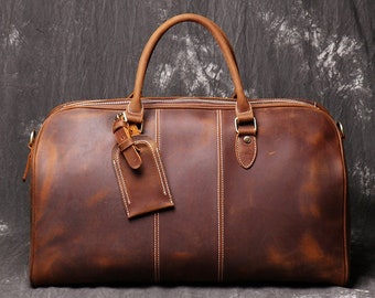20“ Leather Duffel Bag, Personalized Leather Travel Bag, Weekend Bag, Overnight Bag, Vintage Luggage Bag, Leather Handbag, Holdall, Gift