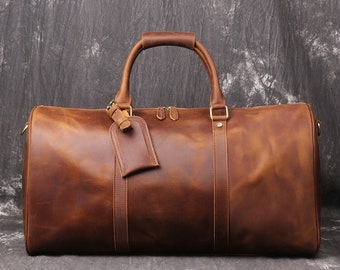 21“ Leather Duffel Bag, Personalized Leather Travel Bag, Weekend Luggage Overnight Bag, Leather Holdall Bag, handbag, Best Gift