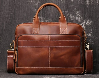 Free Customize Engrave Letters or Initials on 20 Super Large Full Grain Leather Briefcase Laptop Bag LB08