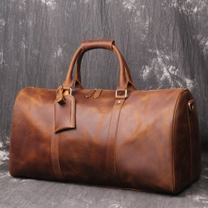21 Leather Duffel Bag, Personalized Leather Travel Bag, Weekend Luggage ...