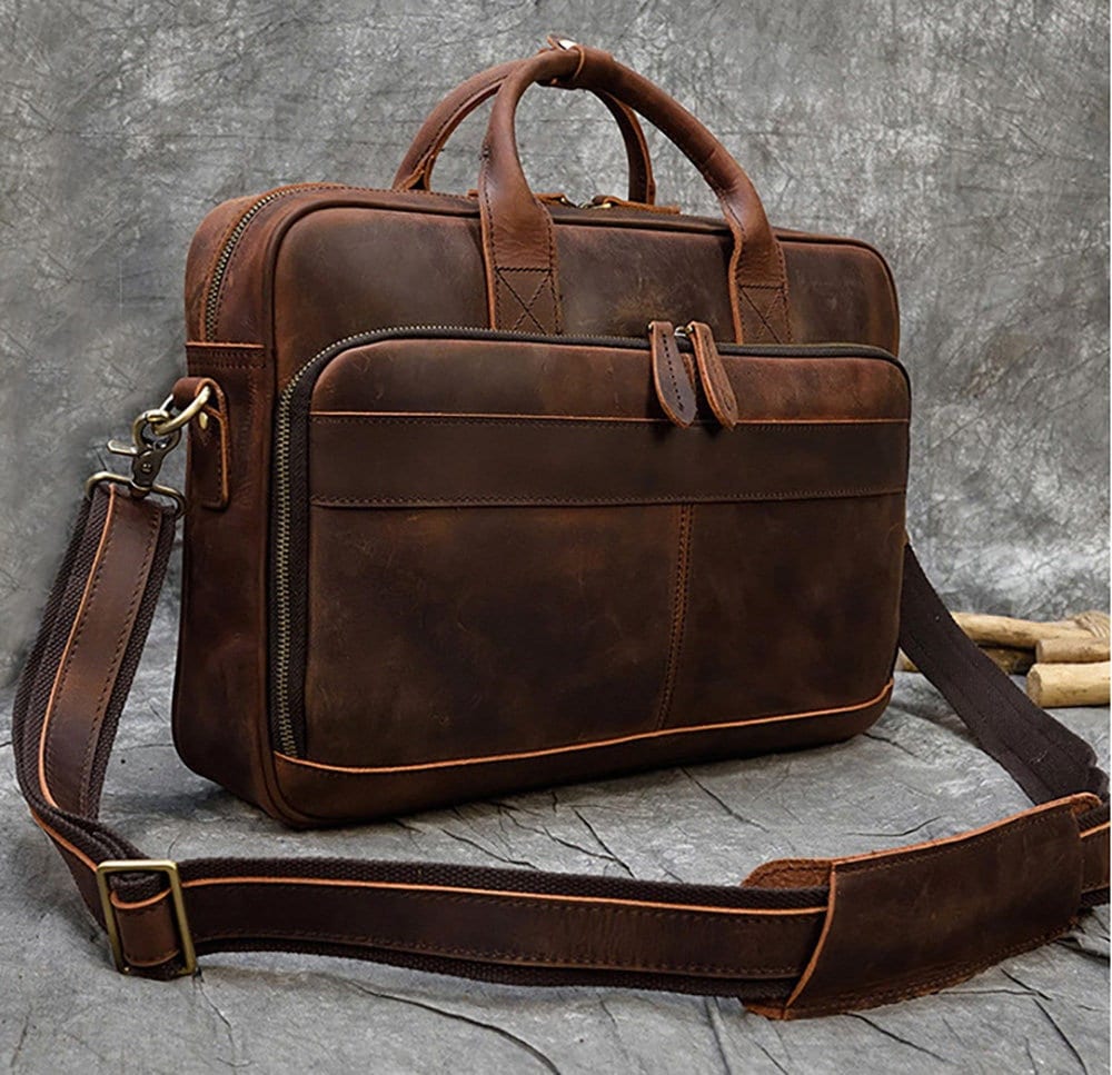 Vintage personalized Leather Briefcase, Messenger Bag Full Grain Leather Handbag School Office Laptop Bag Shoulder Bag Best Gift