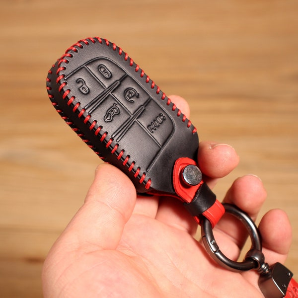 Leather Key Case, Smart Remote Key Fob Cover, Compatible Jeep Renegade Cherokee Compass Grand Cherokee or Same keys