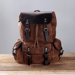 Personalized Waxed Canvas Backpack, Outdoor Rucksack, Canvas Travel Knapsack, Laptop Backpack Hiking Camping Backpack, Best gift