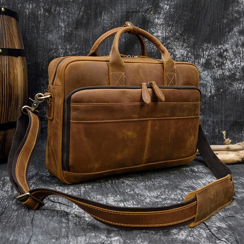 Vintage personalisierte Leder Aktentasche, Messenger Bag Vollnarbenleder Handtasche Schule Büro Laptoptasche Schultertasche bestes Geschenk Bild 6