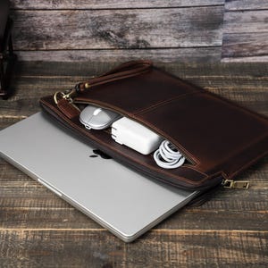 Personalized MacBook Pro 14&quot; Leather Sleeve, Genuine Leather Laptop Case Cover, Fit for Most Up to 14.2 Inch Slim Laptops