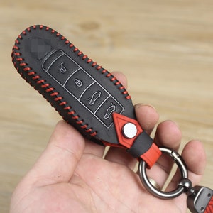 Étui pour télécommande en cuir, étui pour porte-clés en cuir, 3/4 boutons, adapté pour Porsche Panamera Macan Cayenne 911, 718 Cayman Boxster GTS ou clés identiques