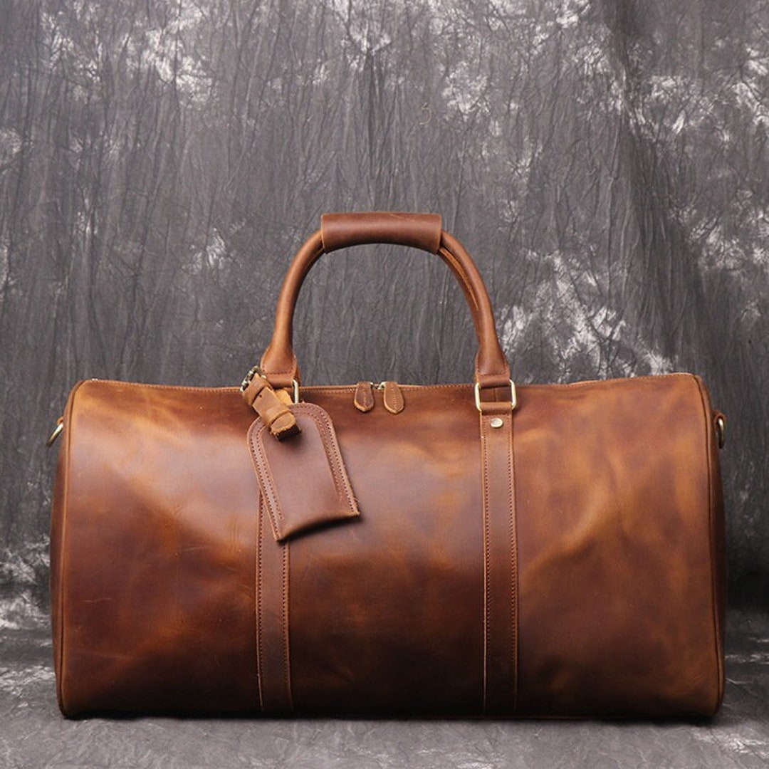 21 Leather Duffel Bag, Personalized Leather Travel Bag, Weekend Luggage ...