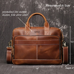Personalized 16 Leather Briefcase Leather Messenger Bag image 7
