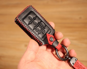 Schlüsseletui aus Leder, Smart-Remote-Schlüsselanhänger-Abdeckung, Schlüsselhalter aus Leder, Kompatibel mit Wagoneer Grand Cherokee 5 Tasten 2021-2023 oder Gleiche Schlüssel