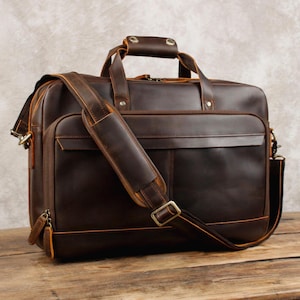 Maletín de cuero personalizado de 18", maletín de cuero de vaca premium, bolso para computadora portátil, bolso bandolera, ideal para negocios, universidad o viajes, el mejor regalo.