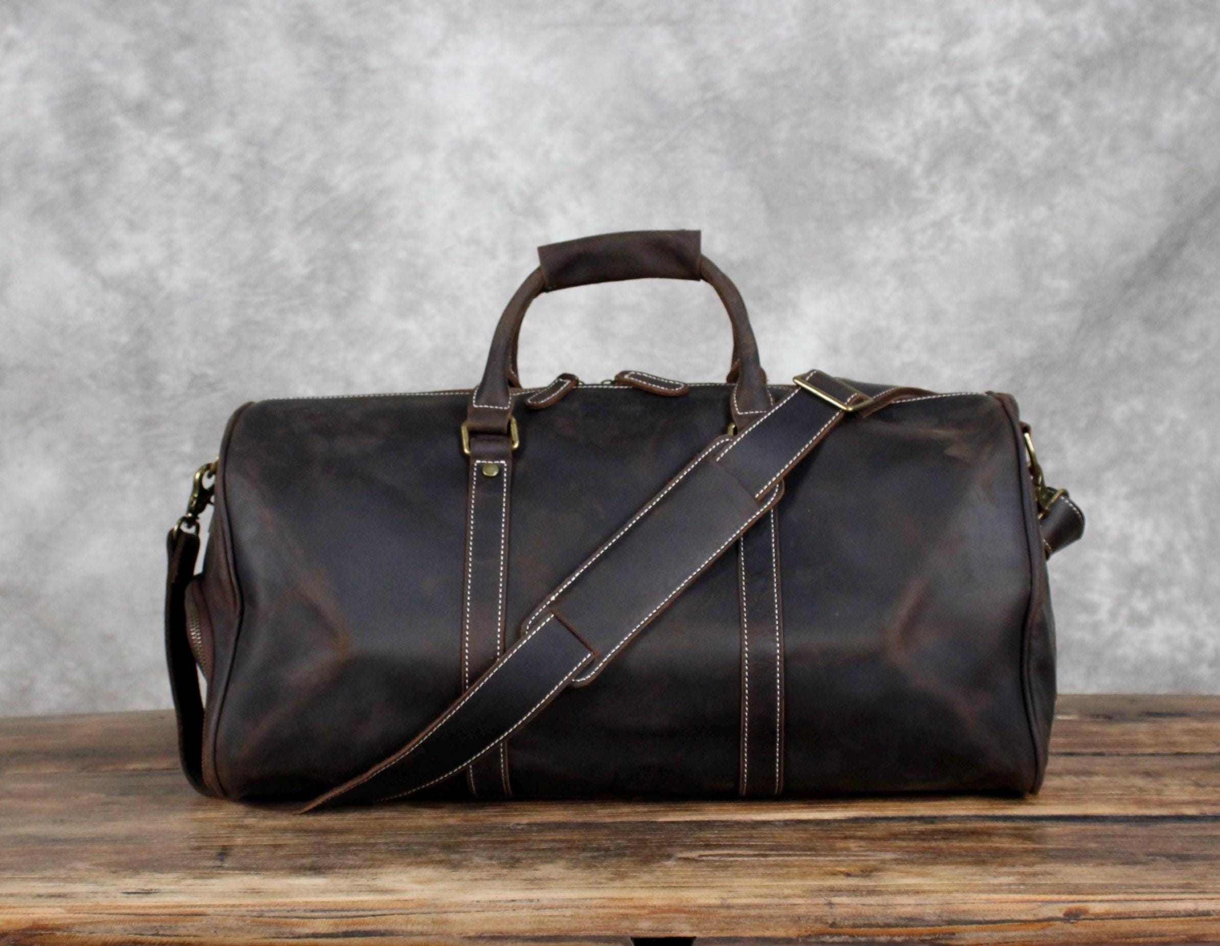 Vintage Leder Reisetasche 60 Cm - Duffel Bag Für Herren & Damen