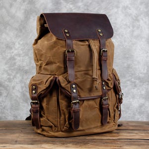 Personalized Waxed Canvas Backpack, Outdoor Rucksack, Canvas Travel Knapsack, Laptop Backpack Hiking Camping Backpack, Best gift