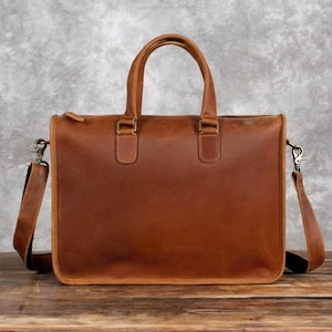 Maletín vintage de cuero marrón personalizado de 16", bolso bandolera de cuero, bolso de mano de piel de vacuno plena flor, bolso para portátil, bolso bandolera, regalo