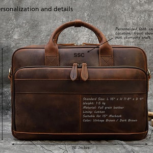Vintage personalisierte Leder Aktentasche, Messenger Bag Vollnarbenleder Handtasche Schule Büro Laptoptasche Schultertasche bestes Geschenk Bild 2