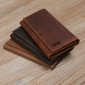 Cartera de cuero personalizada, cartera de cuero de grano completo, cartera de cuero desgastado, cartera de bolsillo, cartera delgada, cartera larga, el mejor regalo