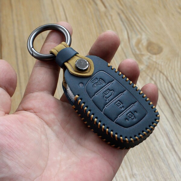 Leather Remote Key Case, Leather Smart Key Fob Cover, Compatible Sonata Palisade Tucson IX25 IX35 Elantra or Same Keys