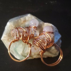 Raw Clear Quartz, Rose Quartz, Copper Wire ring, Quartz and rose quartz wire wrapped ring, gift,boho,quartz ring,rose quartz ring