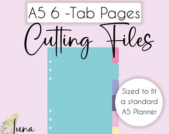 A5 planner divider SVG cut file 6 tabbed pages, A5 side tabbed divider, side page tab dividers with 6 holes, planner cutting file for cricut