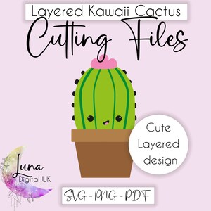 Cactus SVG, lindo Kawaii Cactus SVG, topper de tarjeta Kawaii, archivo de corte svg en capas para Cricut
