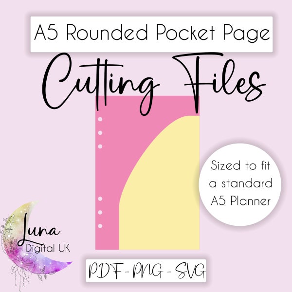 A5 Planner pocket page, A5 Planner svg, Planner dash pocket SVG cut file for A5 planners, A5 page with holes SVG cut file for cricut