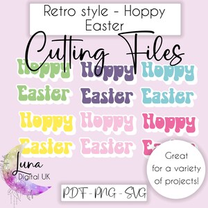 Style rétro des années 70 Hoppy Easter SVG coupe fichier pour Cricut, écriture bulle de style vintage PNG, téléchargement immédiat Boho Pâques svg png pdf