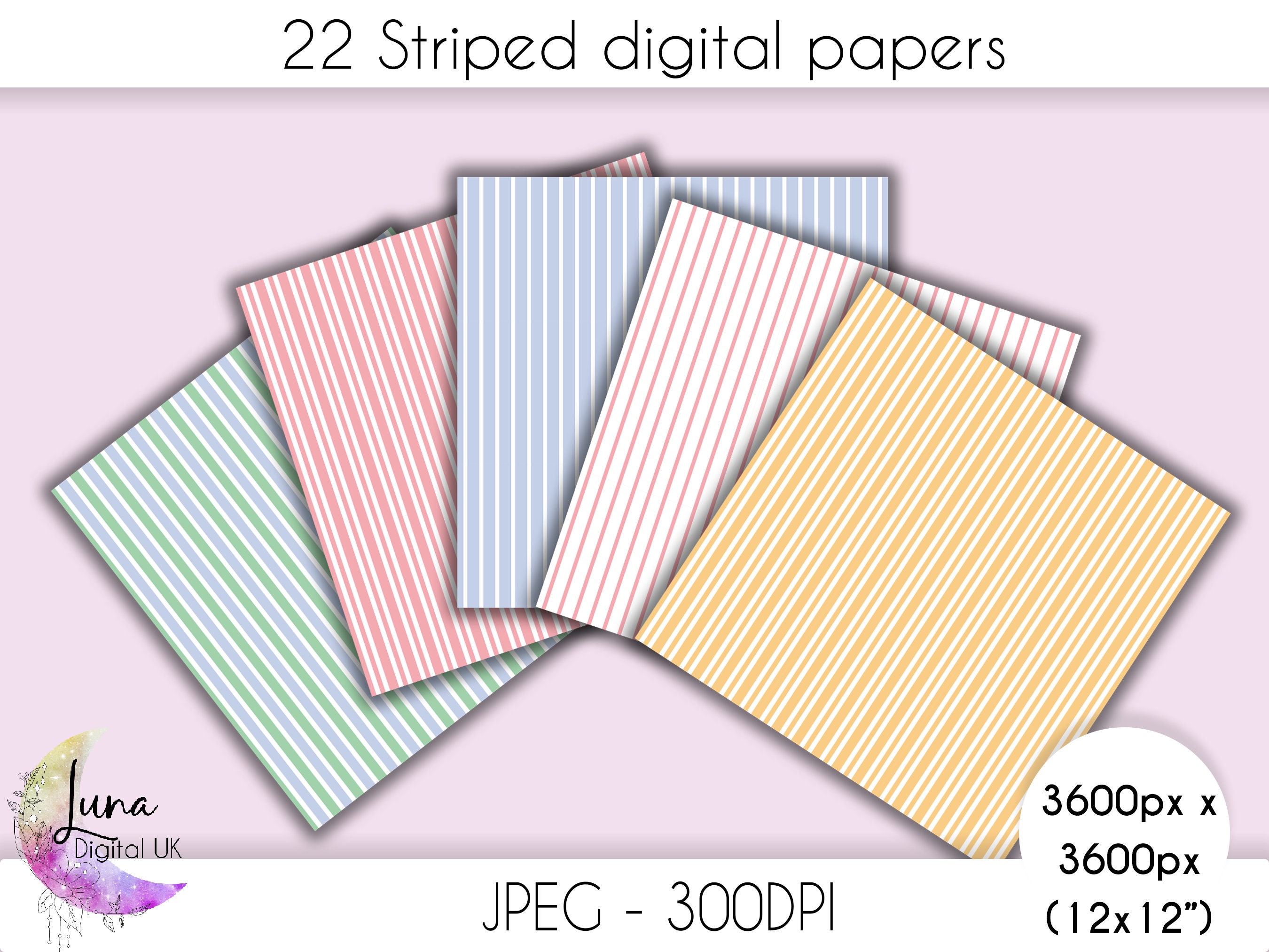 22 Pastel Stripe Digital Papers Striped Digital Scrapbook - Etsy